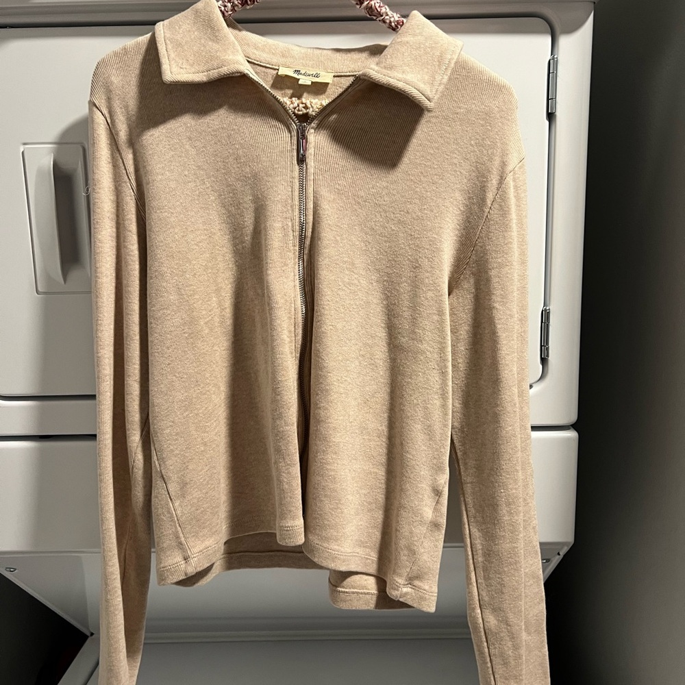 Madewell Beige Zip-Up Collared Sweater